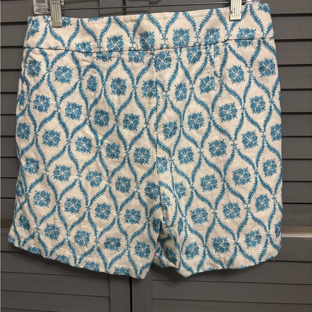 LOFT Off White Linen Turquoise Floral Embroidered Patterned Women's Shorts Sz 4 - Picture 6 of 10